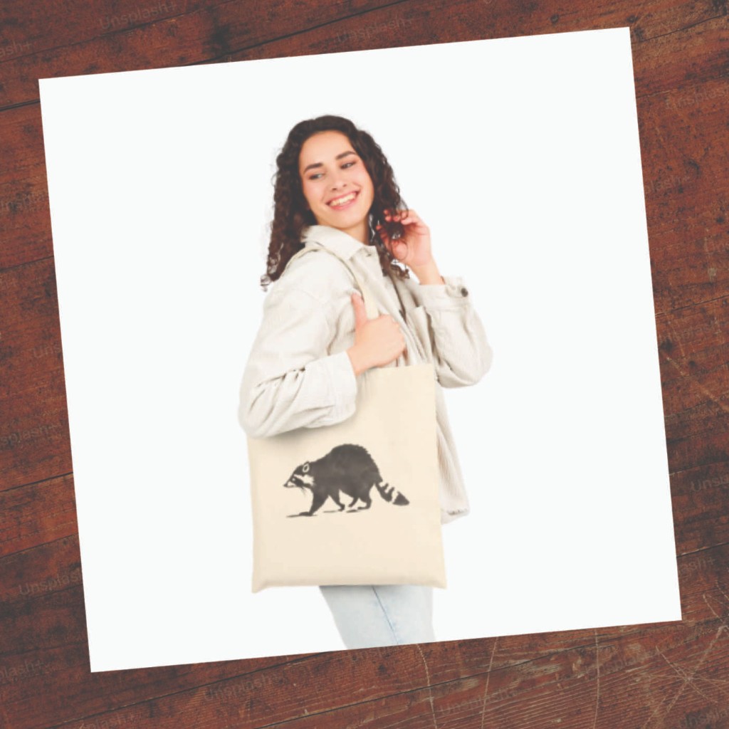 Raccoon illustration tote bag