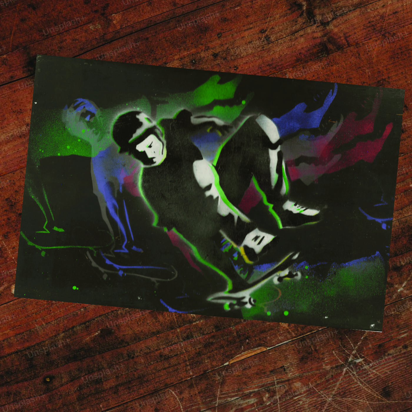 Neon Kickflip — stencil work